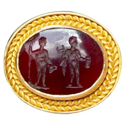 Pre-owned Serra Dionysus And Apollo Roman Carnelian Intaglio (1st-2nd Cent. Ad) 22 Kt Ring In Multi