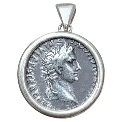 Pre-owned Serra Emperor Augustus Genuine Ancient Roman Coin 1st Cent. Bc Pendant In Multi