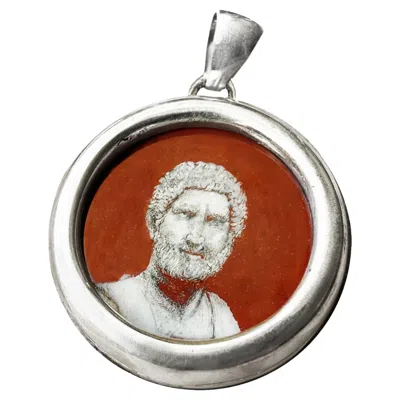 Pre-owned Serra Emperor Hadrian Hand-painted On Egyptian Jasper 925 Silver Pendant In Multi