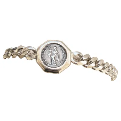 Pre-owned Serra Fortuna Felici Roman Coin 2nd Cent. Ad Sterling Silver Bracelet In Multiple