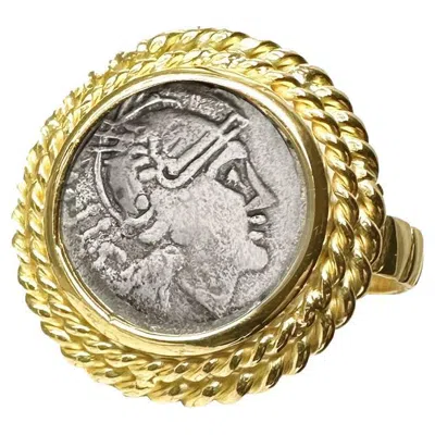 Pre-owned Serra Genuine Roman Coin (3rd Cent. Bc) 18 Kt Gold Ring Depicting The Goddess Rome In Multi