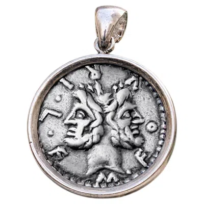 Pre-owned Serra God Janus Genuine Ancient Roman Coin 120 Bc Silver Pendant In Multi