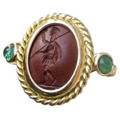 Pre-owned Serra God Mars Roman Jasper Intaglio 1st Cent. Ad 18 Kt Gold Ring In Multiple