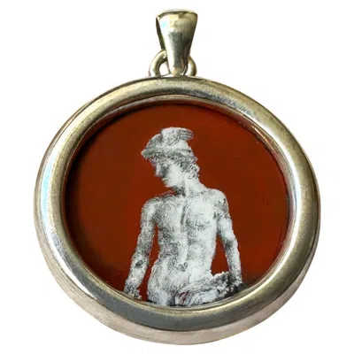 Pre-owned Serra God Mercury Hand-painted On Egyptian Jasper 925 Silver Pendant In Multi