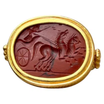Pre-owned Serra Goddess Nike/ Victory Roman Jasper Intaglio 1st-2nd Cent. Ad 22 Kt Gold Ring In Multi