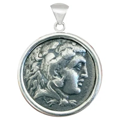 Pre-owned Serra Greek Silver Coin 'iv Cent Bc' Depicting Heracles Sterling Silver Pendant In Multi