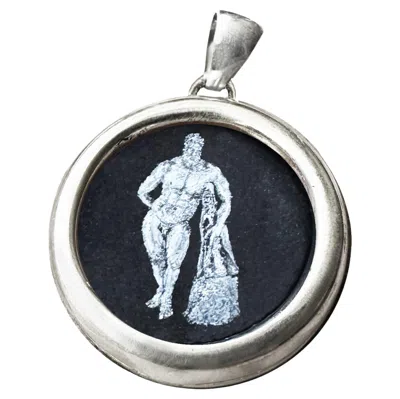 Pre-owned Serra Heracles Hand-painted On Onyx 925 Silver Pendant In Black