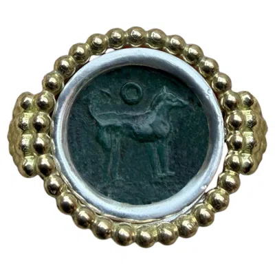 Pre-owned Serra Hound Authentic Greek Coin 4th Cen Bc Silver Revolving Ring 18kt Gold Pellets In Multi