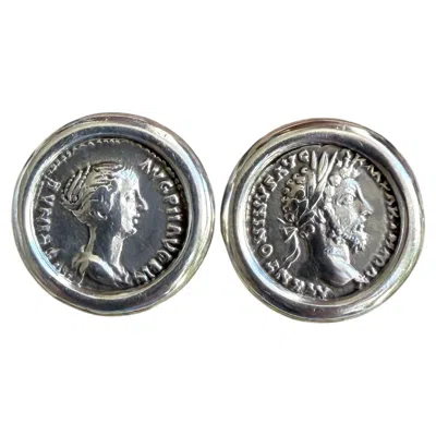 Pre-owned Serra Marcus Aurelius And Faustina Authentic Roman Coins Silver Earrings In Multi