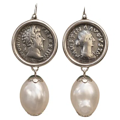 Pre-owned Serra Marcus Aurelius And Faustina Authentic Roman Coins Silver Earrings With Pearls In Multi