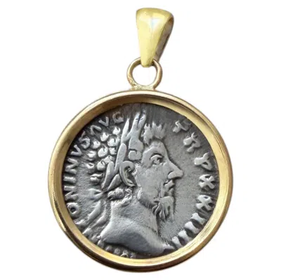 Pre-owned Serra Marcus Aurelius Authentic Ancient Roman Coin 18 Kt Gold Pendant In Multi