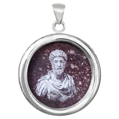 Pre-owned Serra Marcus Aurelius Hand-painted On Red Porphyry 925 Silver Pendant