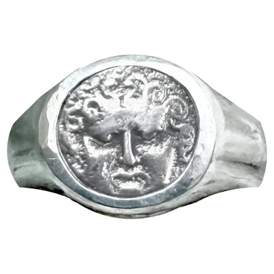 Pre-owned Serra Medusa Authentic Ancient Greek Coin 4th Cent. Ad Silver Ring In Multi