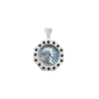 Pre-owned Serra Roman Coin 2nd Cent. Ad Pendant W/black Diamonds Depicting Emperor Trajan In Multi