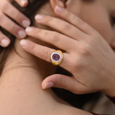 Pre-owned Serra Roman Garnet Intaglio (1st Cent. Ad) Depicting A Cupid /eros 18 Kt Gold Ring In Multi
