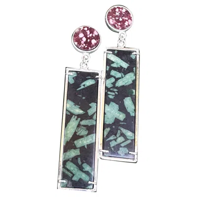 Pre-owned Serra Roman Marble 'red Porphyry And Green Porphyry' And Sterling Silver Earrings
