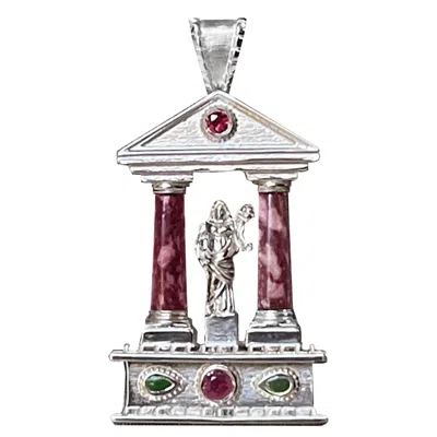 Pre-owned Serra Roman Temple With Imperial Marbles (porphyry And Serpentine) And Rubies Pendant In Multi