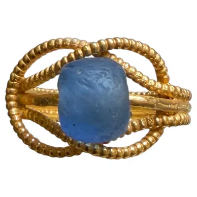 Pre-owned Serra The Knot Of Hercules Authentic Roman Glass Bead 2nd Century Ad 22kt Gold Ring In Multi