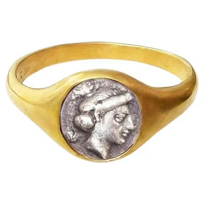 Pre-owned Serra Venus Authentic Ancient Greek Coin '4th Century B.c.' 18kt Gold Ring In Multi