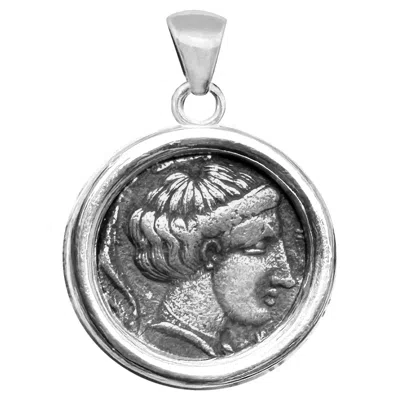 Pre-owned Serra Woman's Face Genuine Ancient Greek Coin 405-380 Bc Silver Pendant In Multi