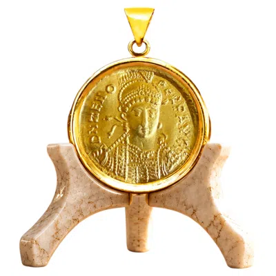 Pre-owned Serra Zeno Genuine Ancient Byzantine 24 Kt Gold Coin Pendant 5th Century Ad In Multiple