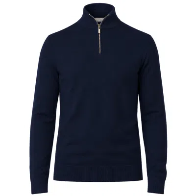 Serran London Blue Men's Half Zip Wool Jumper - Navy
