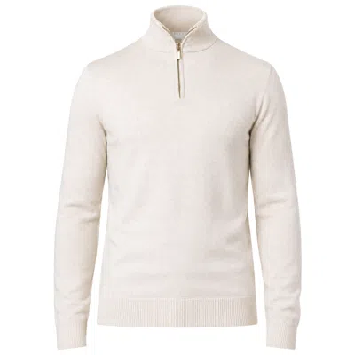 Serran London Neutrals Men's Half Zip Wool Jumper  - Off White