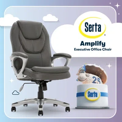 Serta Amplify Executive Office Chair With Faux Leather And Mesh In Seamless Light Gray