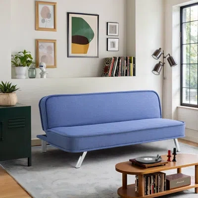 Serta Antonio 66.1" Metal Leg Convertible Sofa, Woven Polyester Fabric In Blue