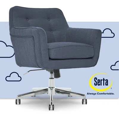 Serta Ashland Modern Office Chair, Mid-back, Quality Memory Foam Cushion, Metal Base Chrome Finish In Blue