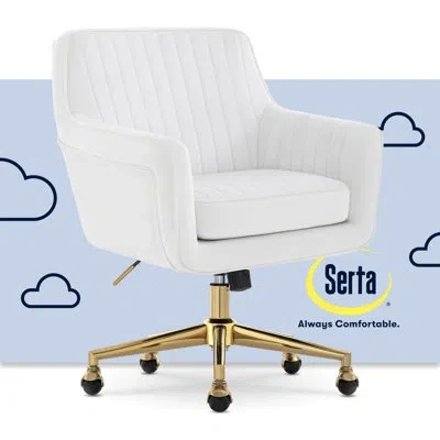 Serta Ashleigh Modern Office Chair, Channel-tufted Design, Pocket Coil Cushion, Polished Swivel Base In Gold,white