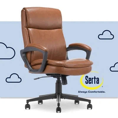 Serta Comfort Ergo Office Chair, Ergonomic Mid-back With Lumbar Support, Double-layer Seat Cushion In Brown,bonded Leather