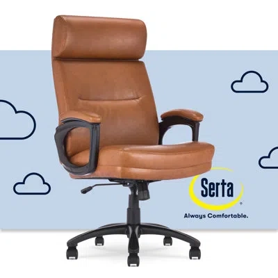 Serta Comfort Executive Big & Tall Office Chair, Ergonomic High-back, Semi Plush Seat, Padded Arms In Cognac