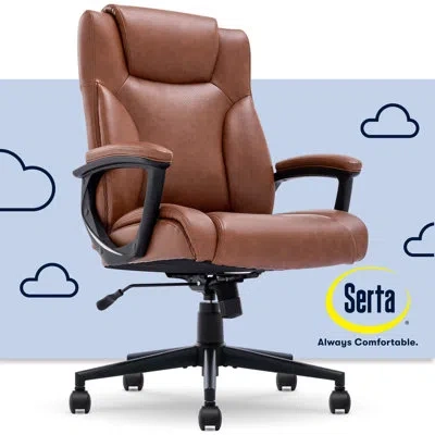 Serta Connor Ergonomic Executive Office Chair With Layered Body Pillows And Contoured Lumbar In Cognac,bonded Leather