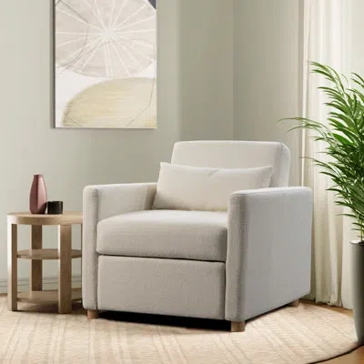Serta Cooper 36" Convertible Accent Chair W/ Accent Pillow, Dream Coil Comfort, Easy Assembly In Ivory Boucle