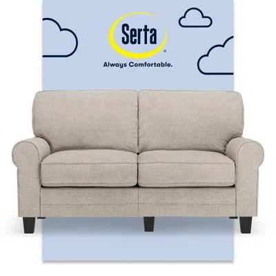 Serta Copenhagen 61" Rolled Arm Sofa, Easy Care Fabric, Soft Pillow Back, Pocket Coil Seat Cushions In Light Gray Polyester Blend