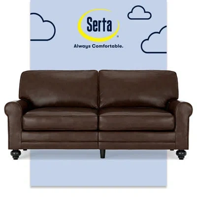 Serta Copenhagen 73" Sofa Couch For Two People With Pillowed Back Cushions And Rolled Arm In Chocolate Brown