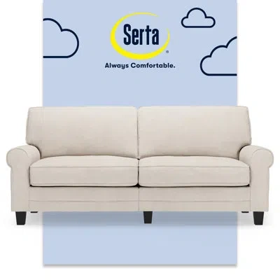 Serta Copenhagen 78" Rolled Arm Sofa, Easy Care Fabric, Soft Pillow Back, Pocket Coil Seat Cushions In Cream Microsuede