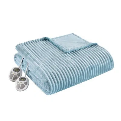 Serta Corded Plush Heated Blanket In Blue