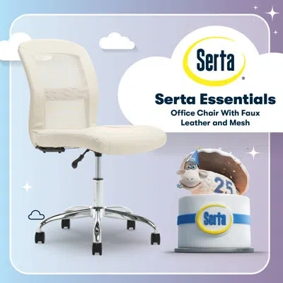 Serta Essential Armless Functional Task Chair With Breathable Mesh Back, Quality Foam Cushion Seat In Inspiration Cream