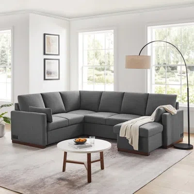 Serta Exeter Reversible Convertible Sleeper Sectional W/ Storage Chaise And Integrated Usb Power In Gray