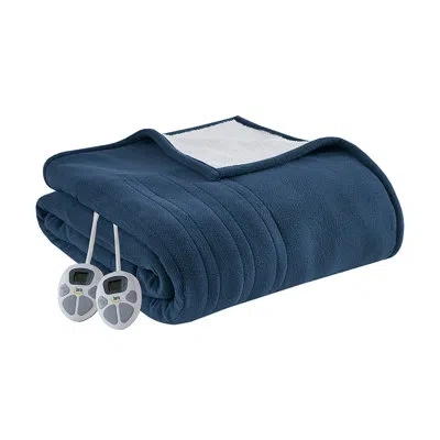Serta Fleece To Sherpa Ultra Soft Heated Blanket In Blue