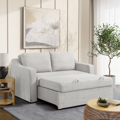 Serta Harvey 66.1" Convertible Loveseat, Full-size Sleeper, Easy Assembly, Textured Woven Fabric In Linen