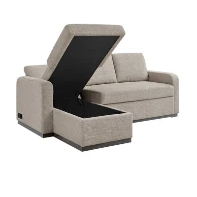Serta ® Hayden 89.4” King Convertible Sofa Chaise With Dream Coils® Fingerguard® Hidden Storage Usb Power  In Taupe