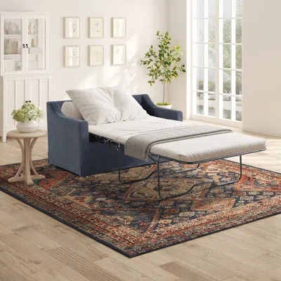 Serta Hunter 53.3" Convertible Loveseat With Pull Out Twin Size Sleeper, Slipcovered Design, Woven Polyest In Navy
