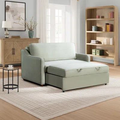 Serta Juliette 62.2" Full Size Convertible Sofa, Dream Coil Comfort, Easy Assembly, Velvet Upholstery In Sage