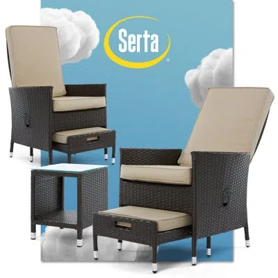 Serta Laguna Outdoor Patio Furniture Collection 5 Piece Reclining Set, Brown Wicker