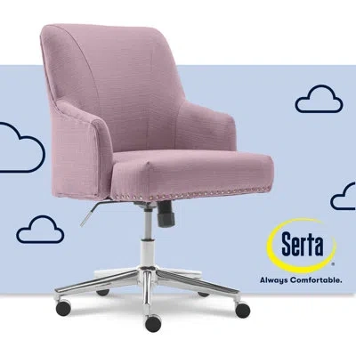 Serta Leighton Mid-back Office Chair With Chrome Nailheads, Memory Foam Cushion, Padded Armrests In Lilac