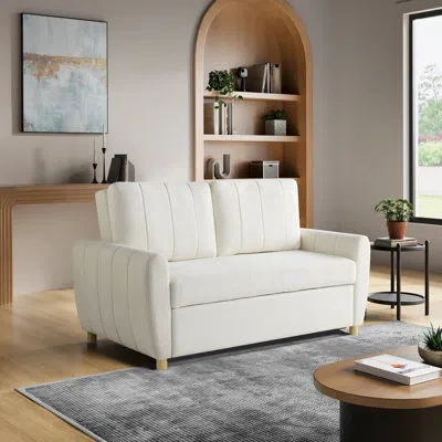 Serta Lowry 66.5" Full-size Upholstered Convertible Sleeper Loveseat In Ivory