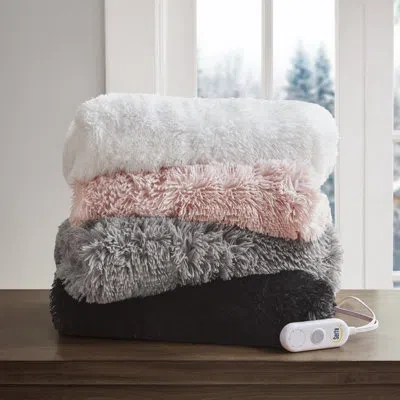 Serta Malea Heated Shaggy Faux Fur Heated Throw In White